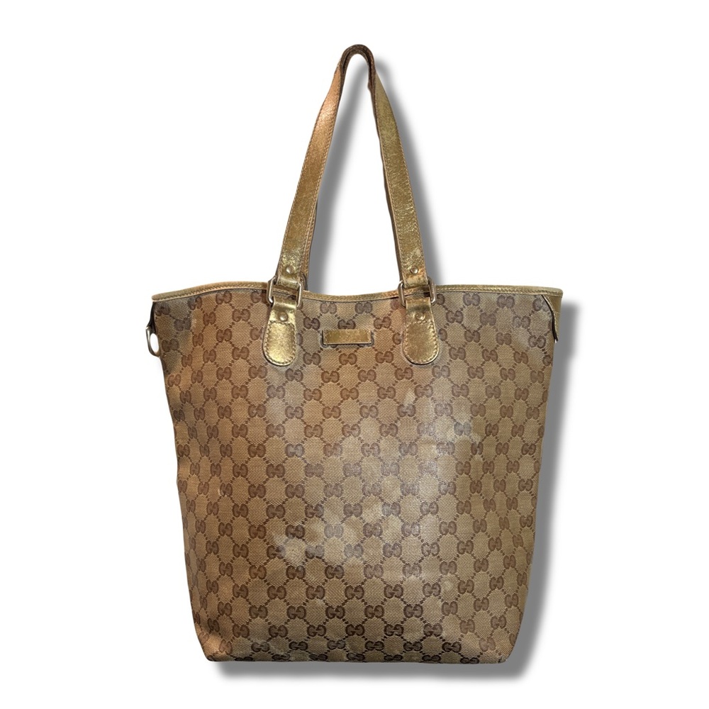 Gucci Abbey Tote GG Crystal Coated Canvas Gold Leather Trim